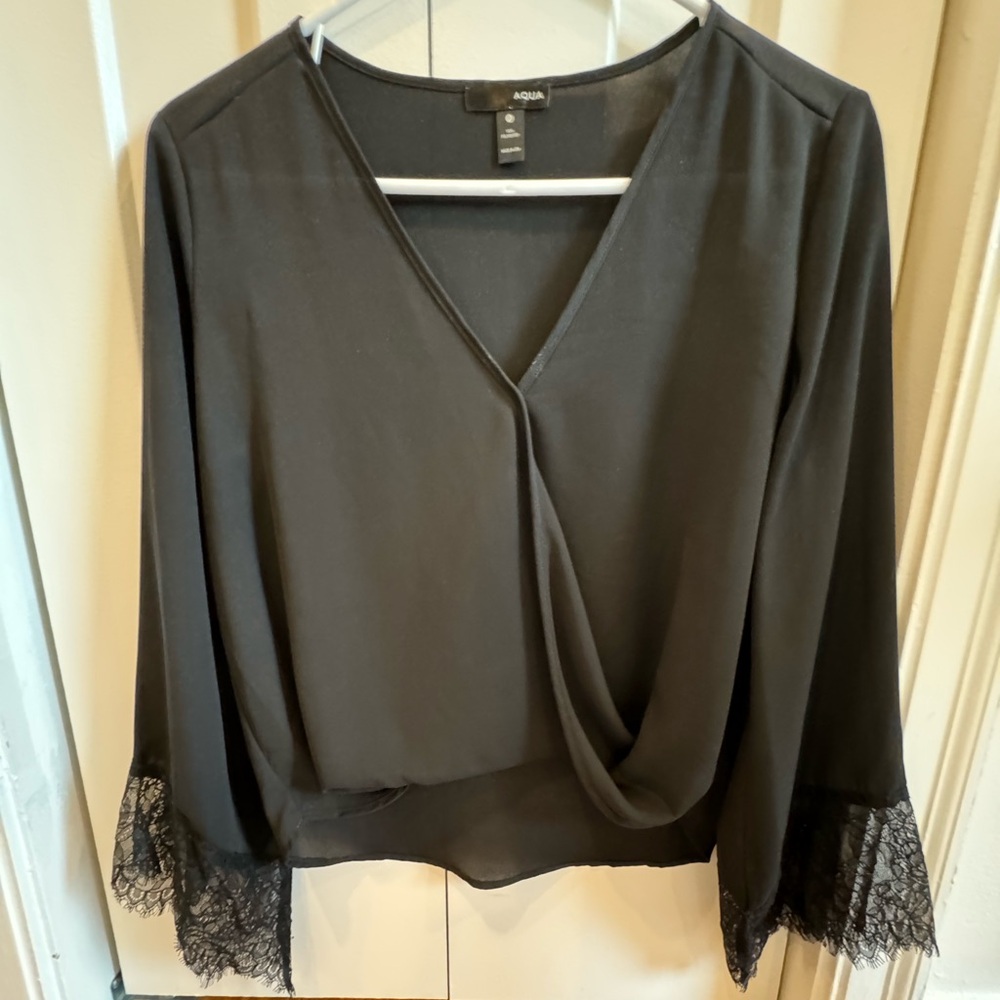 Aqua | Black Long Sleeve with Lace Detail